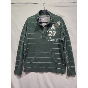 Y2K American Eagle Outfitters Green Striped Long Sleeve Rugby Shirt LRG VTG Fit